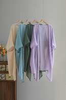 Linen thin section sunscreen tops summer female temperament simple loose medium-length cardigan