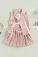 Citgeett Summer Kids Baby Girl Outfit Casual Camisole Elastic Pleated Skirt and Sleeveless Jacket Set Clothes