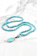 Water Drop Pendant Necklace For Women Natural Blue Stone Beaded Necklace