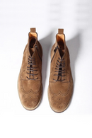 Handmade British Men Genuine Leather Brogues Boots Side Zippers High-Top Suede Leather Shoes