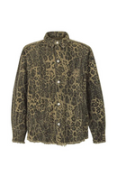 Leopard Long Sleeve Shirts Mens High Street Loose Lapel Raw Edge Shirts Men
