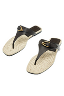 Splicing Clip On Slippers Retro Leather Flat Shoes Summer Slippers Sandals Women Grass Woven