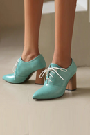 Women Oxfords Lace-up Block High Heels Female Pumps Shoes