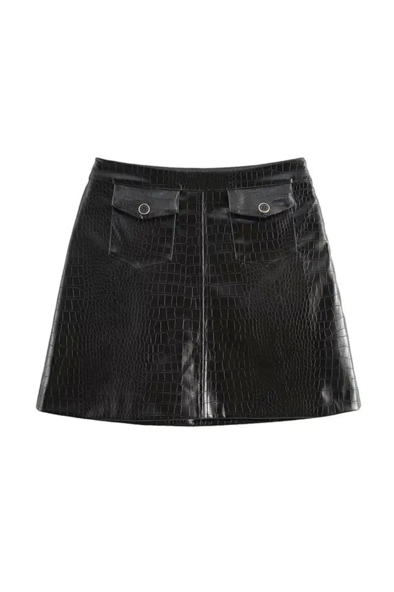 Winter Woman Artificial Leather Mini Skirt Pocket Skirts For Women Streetwear Casual Short Skirts