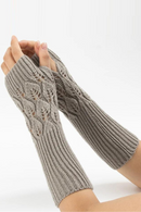 Half Finger Knitted Gloves Female Jacquard Leaves Fingerless Knitting Gloves Writing Warm Arm Sleeve