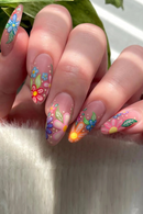 24pcs Spring Summer Flowers Fake Nail Full Cover Almond Press On Nails
