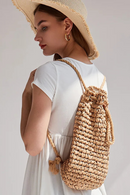 Summer Backpack for Women Handmade Drawstring Beach Shoulder Bags Rattan Woven Travel backpacks