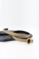 Gilt round buckle with belt on both sides leather women casual pants  belt