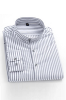 Mandarin Collar Men's Striped Shirts For Business Social Regular Fit Man Dress Shirt without Chest Pocket