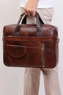 Genuine Leather Laptop Briefcase for Men Retro Travel Messenger Bags 15.6 Inch High Capacity Shoulder Bag