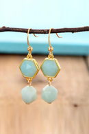Exclusive Women Gold Plated Faceted Amazonite Dangle Earring Elegant Gifts Costume Jewelry Accessories