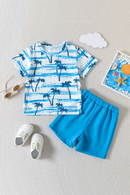 Summer Kids Boys Shorts Set Short Sleeve Tree Print T-shirt Elastic Waist Shorts Clothes Outfit