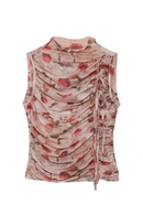 Double-layer Mesh Pleated Vests Women's Summer Half Tanks Tops