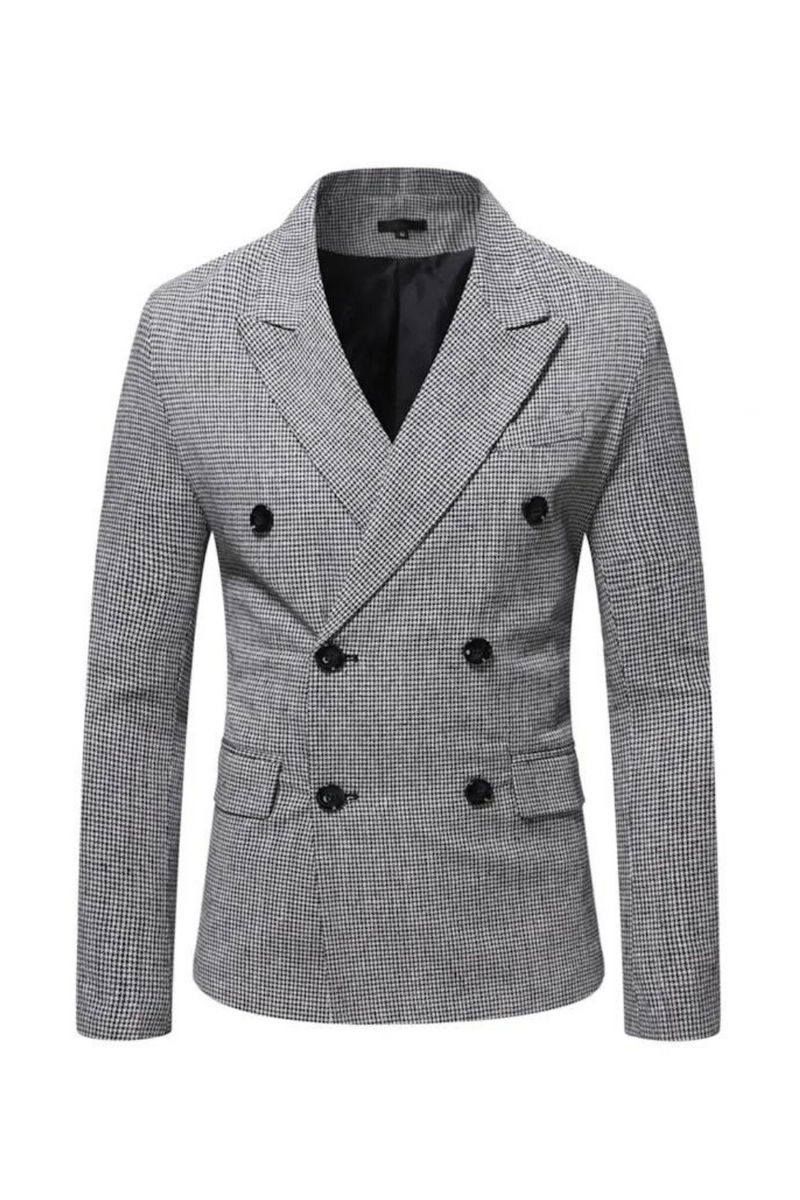 Elegant Men Suits Jackets Vintage Double Breasted Plaid Dress Coat for Men Formal Blazers