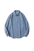Retro Solid Denim Shirts for Men Couple Trendy Loose Casual Thin Jacket