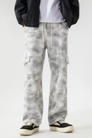 Spring Men Camo Sweatpants Straight Dirty Cargo Pants Streetwear Semi-Wide Loose Sweat Trousers