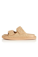 Women Flat Sandals with Raffia Woven Upper Velcro Strap and Soft Summer Casual Footwear