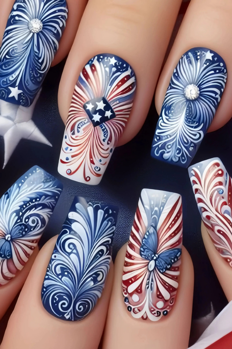 Press-on nail nail art ballet-shaped nail stickers Independence Day nail