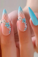 24pcs Light Green Stripe Gradient Wearing Nails Seamless Removable Press On Nails With Designs