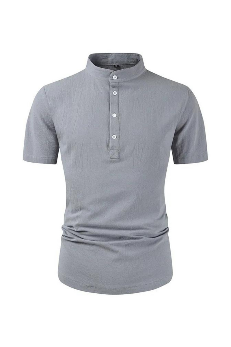 Summer Neckline Single breasted design cotton linen shirts men casual loose standing collar linen shirts for