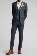 Men's Suit Blazer Pants Buckle Work Wool Wear Checkered Wedding