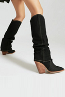 Denim Women Knee High Boots Wedges High Heel Western Boots Autumn Winter Boots