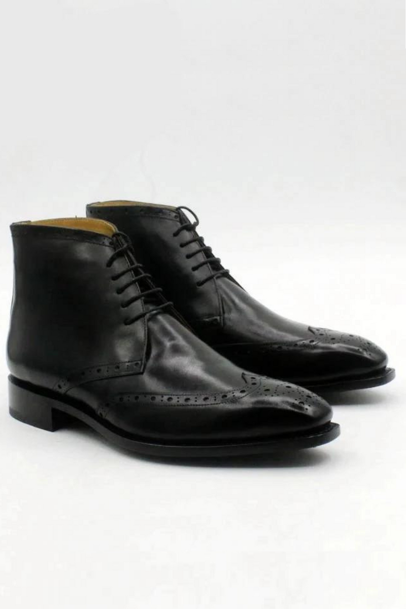 Boot With Wool Inner Full Brogues Leather Sole Shoe Full Grain Calf Leather Men's