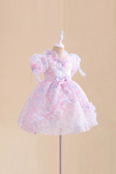 Girls Purple Birthday Party Dresses Summer Casual Gown Girl Lace Fluffy Evening Dress Kids