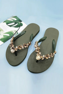 Comfortable Beach Shoes Non-slip Soft Bottom Casual Flip-flops Rhinestone Chain Flat Slippers