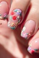Summer Press on Nails Flower Nail Tips Paste Nails with Self-nail Removable