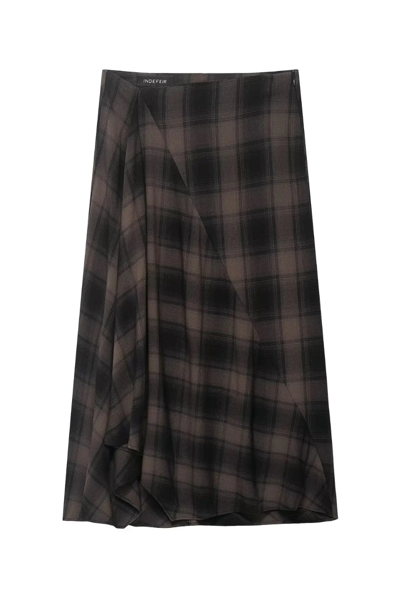 Elegant Chic Women Skirt Plaid Zipper Long Midi Skirt Autumn Holiday Long Skirt