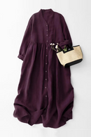 Retro Single-breasted Shirt Dresses Autumn Casual Loose Female Midi Dress