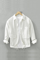 Men Shirts Solid Dual Pockets Loose Long Sleeve Striped Lapel Tops