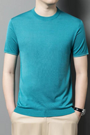 Mulberry silk short sleeve blue summer Women pullovers T-shirt