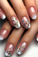 24pcs Wearable False Nails Art Glitter Flower Design Press on Nails Sets Short Ballet Fake Nail Simple Manicure Tips Finished