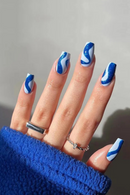 Waves Design Wearable Nail Art Glossy Fake Nails Short Ballet Finished False Nails Press on Nails with Glue