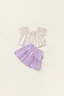 Girls Summer Outfit Set Stylish and Children Floral Short Sleeved Top and Skirt Two-piece Set
