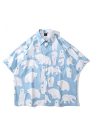 Polar Bear Shirts Loose Shirts Men Summer Button Up Blouse Casual Oversized Shirts