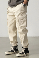 Autumn Retro Woven Cargo Pants Men's Washed Elastic Waist Drawstring Loose Casual Trousers