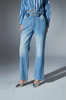 Chic Patchwork Appliques Jeans For Women High Waist Spliced Pockets Straight Trousers Female