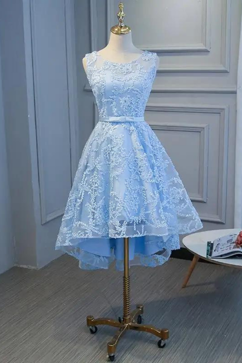 Elegant Lady Light Blue Bridesmaid Dresses Organza with Lining and Applique Zipper