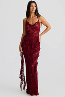 Lace Backless Dress Women Gown Halter Lace-up Bodycon Elegant Ruffle Dress