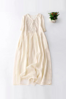 Summer High Quality Embroidery Cotton Linen Dress Literary Dresses Soft