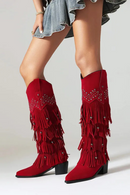 Boots Knee High Pointed Toe Rivets Women's Winter Shoes Suede Western Booties Ladies