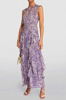 Women Clothing Floral Chiffon Dress Summer Sleeveless Ruffle Pleated Dresses