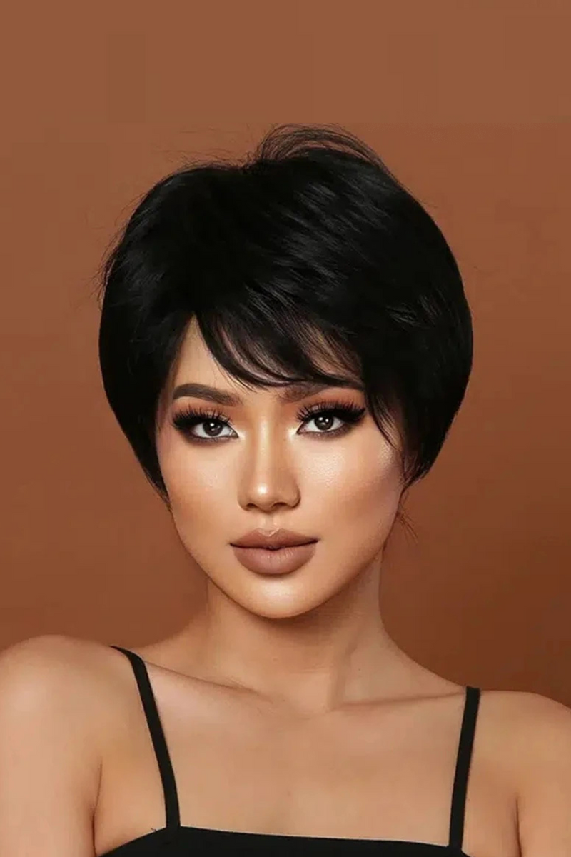 10 Inch Natural Black Wigs For Women Short Hair Daily Use Music Festival