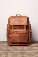 Men's Backpack Vintage Brown Leather Casual Backpack 15.6'' Laptop Bag Large Capacity Outdoor Travel Backpack