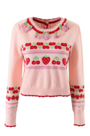 Women Sweet Pink Strawberry Cherry Thin Knit Sweater Female Crop Pullover Autumn Tops