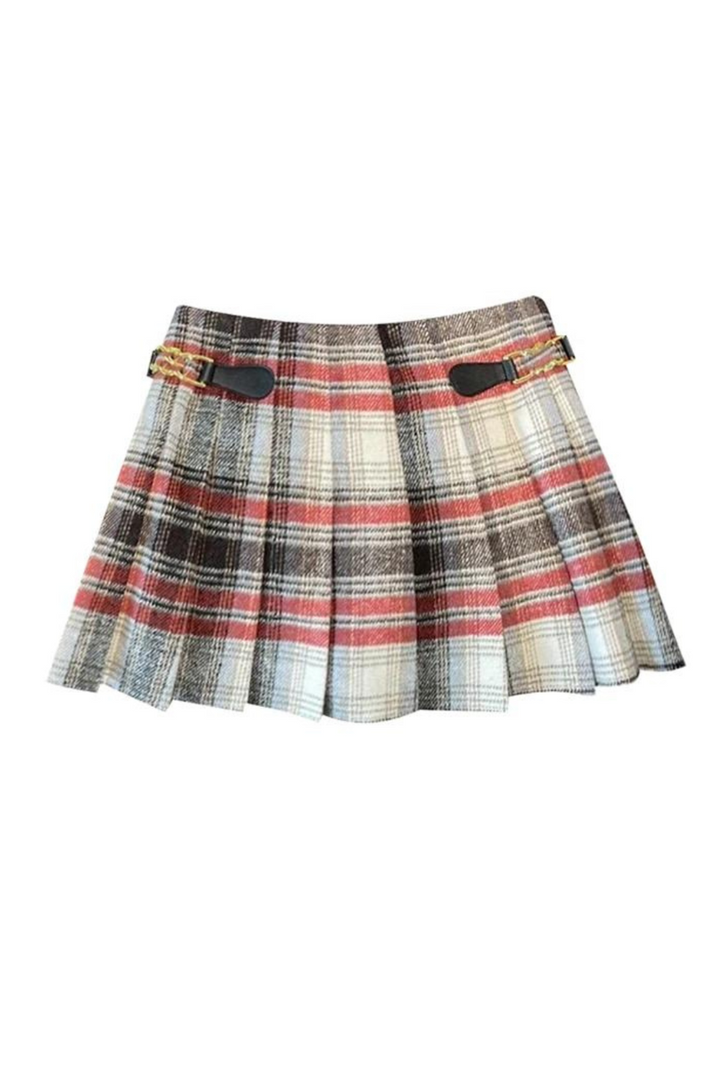 Women's Red Plaid Mini Skirt Vintage Skirts 90s Fashion Streetwear Pleated Skirt Clothes Autumn