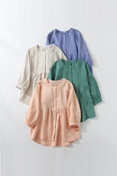 Linen Blouse Loose Solid Breathable Women Tops Patchwork Lantern Sleeve Casual